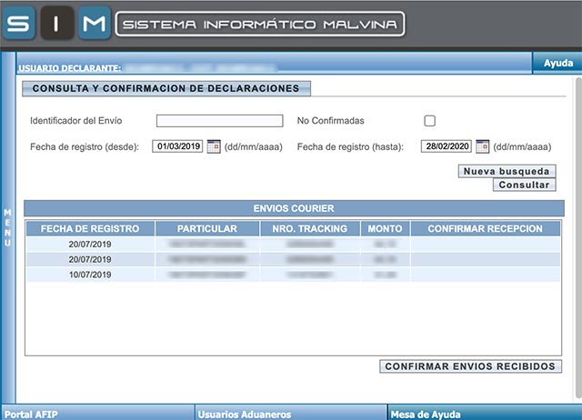 Confirmar envios anteriores en aduana